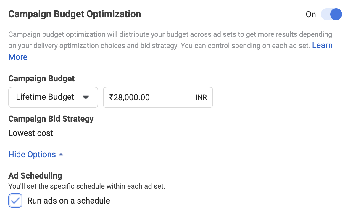 Turning on ad scheduling in Facebook